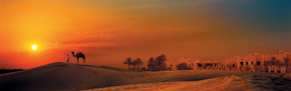 Sunset over the desert of united arab emirates