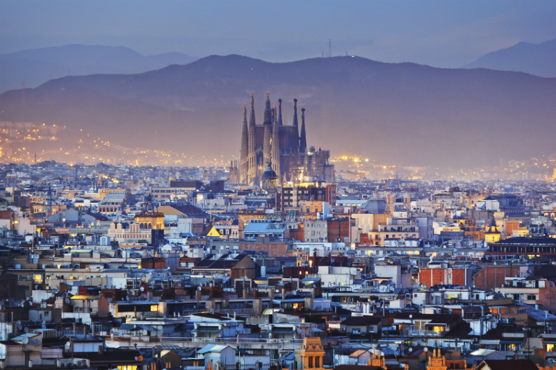 View of Barcelona at dusk