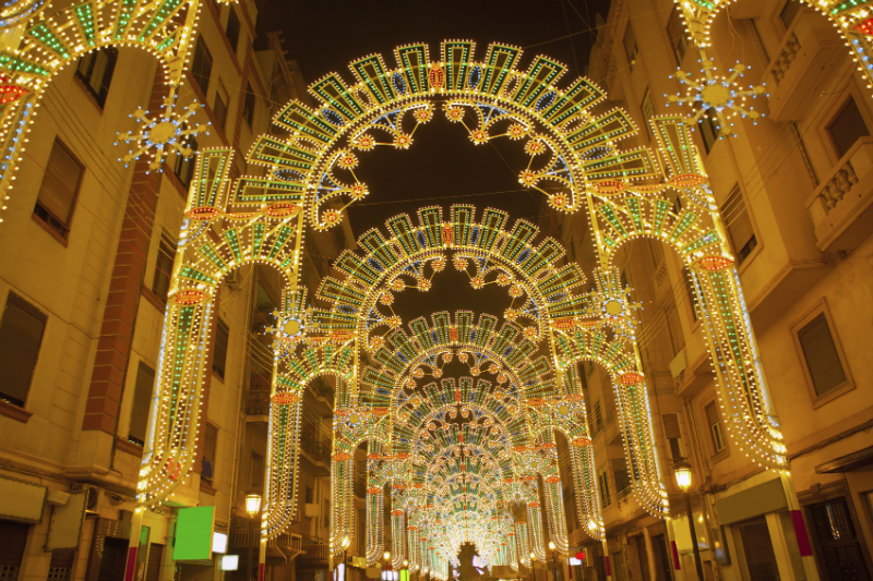 Lights at night in streets of Valencia