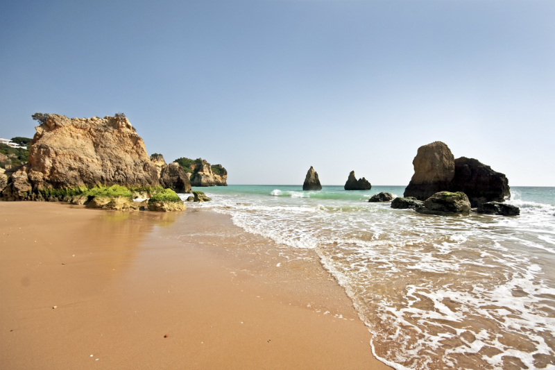Rocks and beach in the Algarve, Portugal