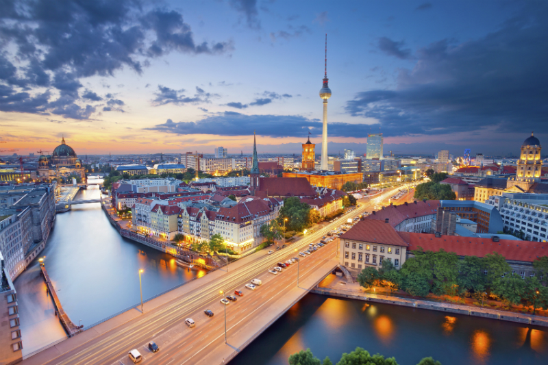The sun setting over Berlin