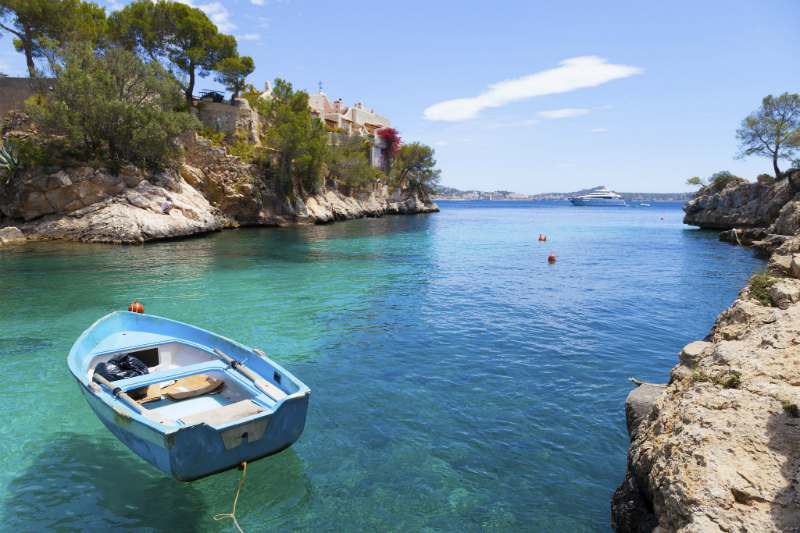 Boat Moored in bay in Majorca