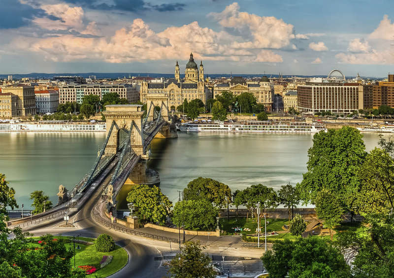 An aerial view of the Danube river in Budapest
