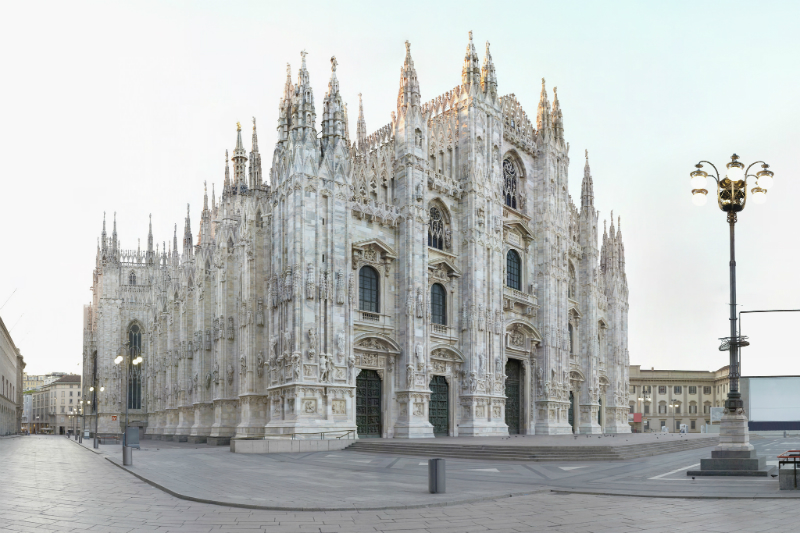A steetview of the Duomo in Milan, Italy