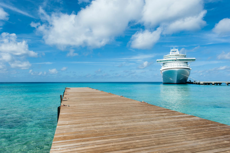 Ship moored off Caribbean Island