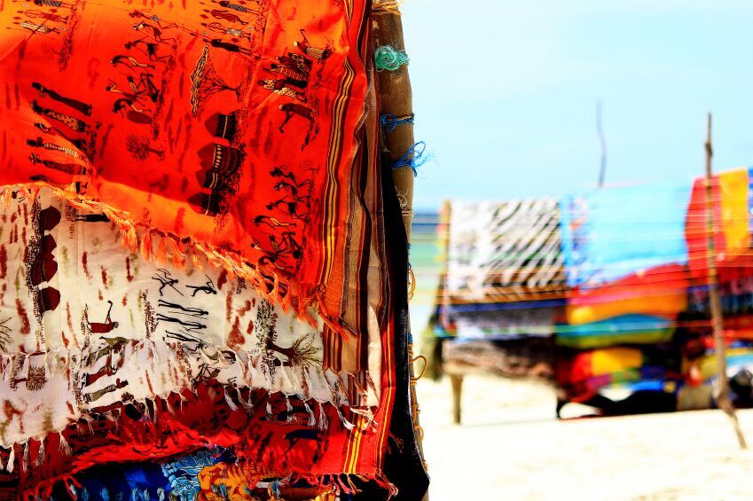 Colorful scarfs on beach, Mombasa