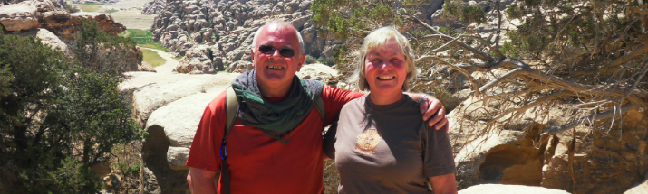 Roger and Catherine Willis trekking to Petra