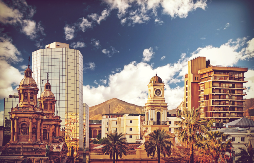 Vintage style picture of Santiago de Chile downtown, Chile.