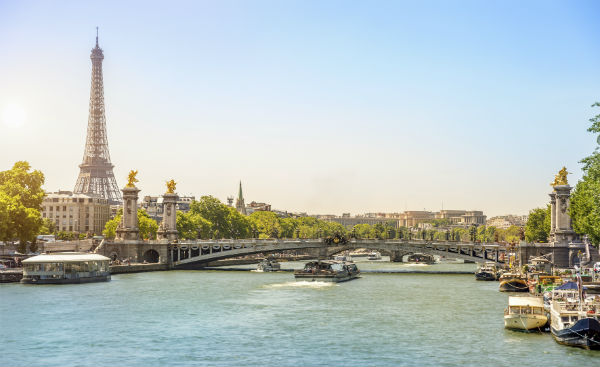 Eiffel Tower on the banks of the Seine in Paris France