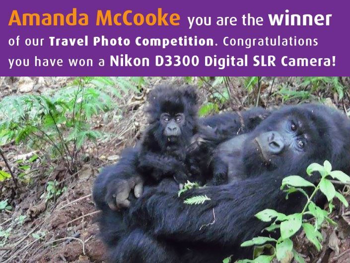 October facebook competition winner - a banner showing Amanda McCooke's name with two gorillas