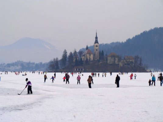 Ice skating on Lake Bled