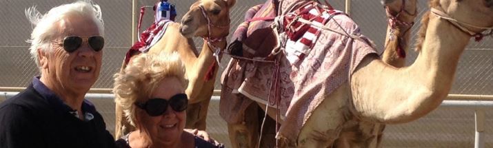 Mr and Mrs Fothergill camel racing in Doha Qatar