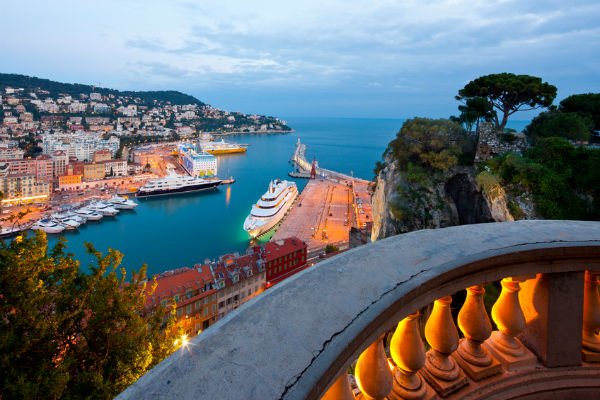 Coastline and a cruise ship in Nice, France