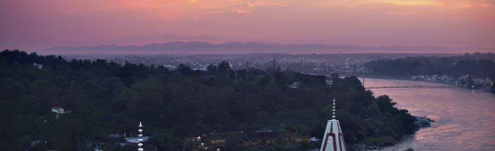 View of Ganges river and Hindu temple