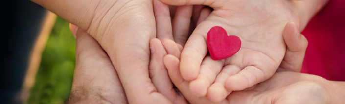 Hands holding a small pink heart