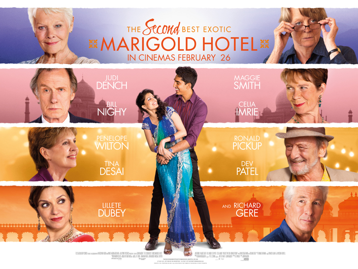 The Second Best Exotic Marigold Hotel movie poster showing the stars of the movie.