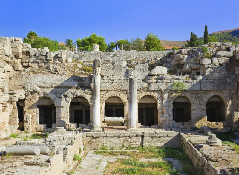 Ruins and columns at Corinth, Greece