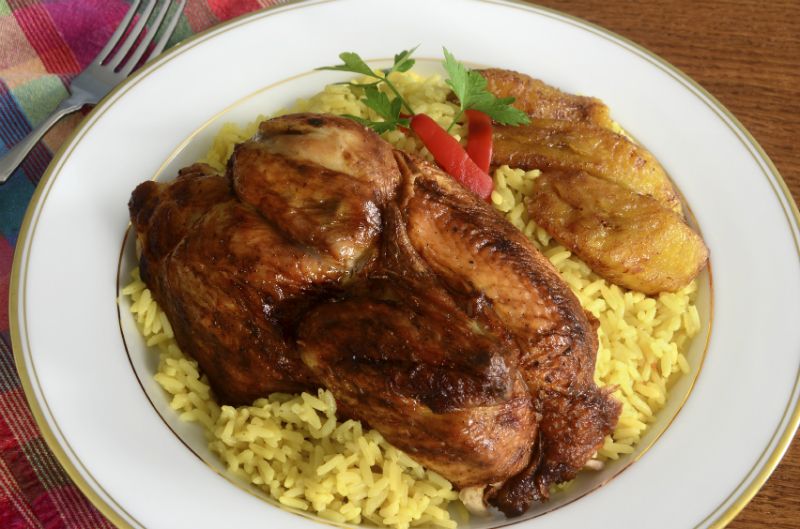 Chicken, rice and plantains