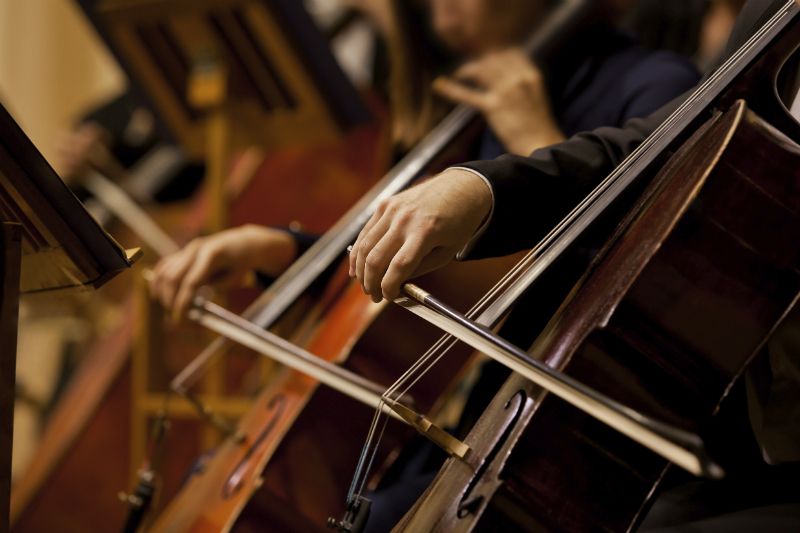 Close up of hands playing cello