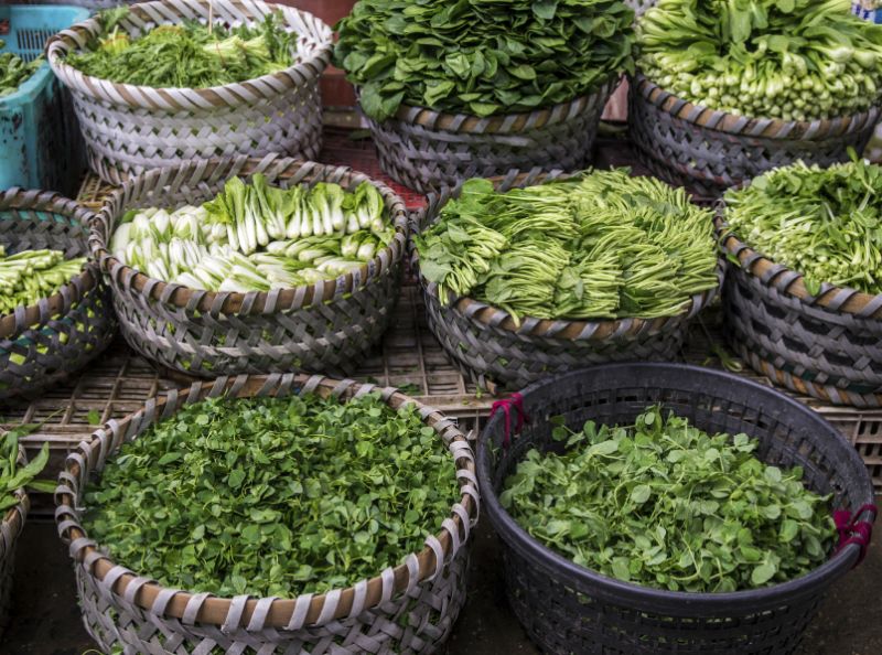 Asian vegetables in baskets