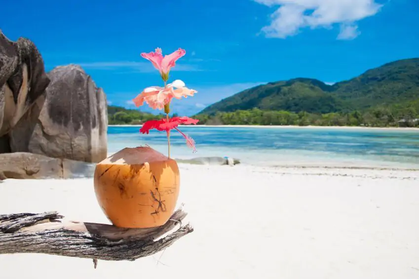Cocktails on a beach in the Seychelles