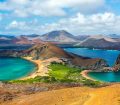 View of two beaches on Bartolome Island in the Galapagos Islands in Ecuador