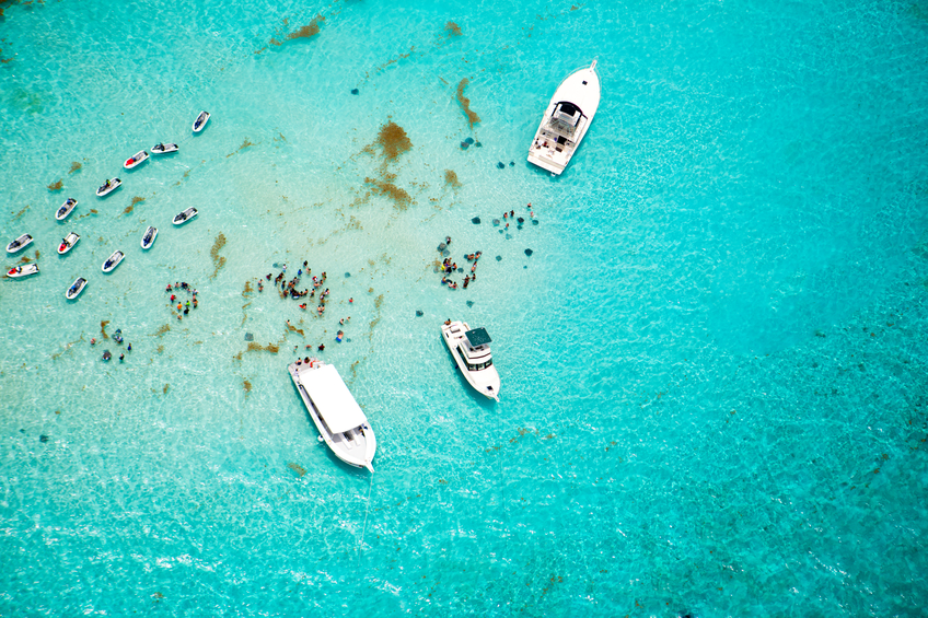 Aerial view of stingrays at Stingray City on Grand Cayman
