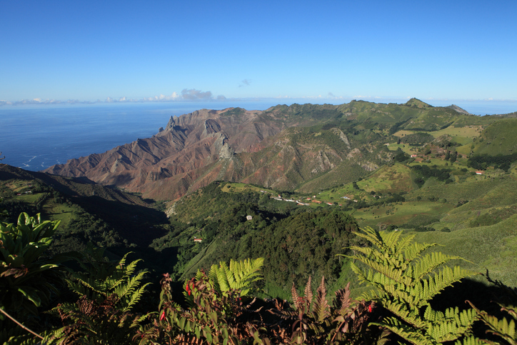 Mountainous district of Sandy Bay on St Helena Island taken from Dianas