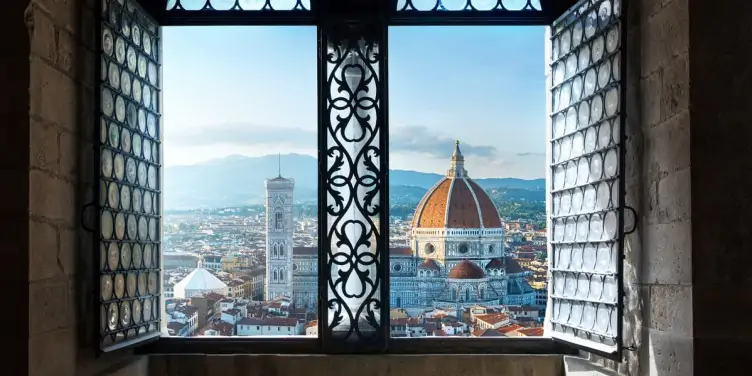 View from the window on Florence Duomo Basilica di Santa Maria del Fiore in Florence, Italy