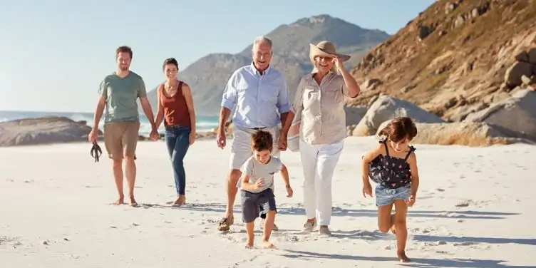 multi-generational family on the beach