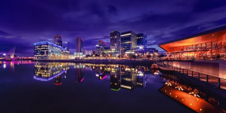 Salford Quays in Manchester at night