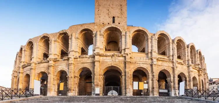 Picturesque view of Roman amphitheatre in the old town of Arles