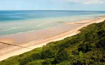 Views of the beach and sea from cliffs on Cromer beach, Norfolk