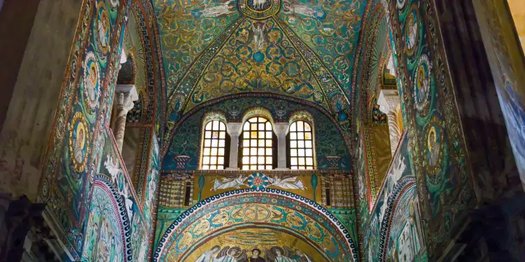 Mosaic ceiling inside of the San Vitale basilica in Ravenna, Italy