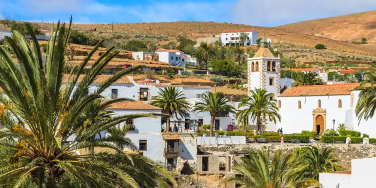 Views of whitewashed Betancuria village and it’s famous cathedral Santa Maria