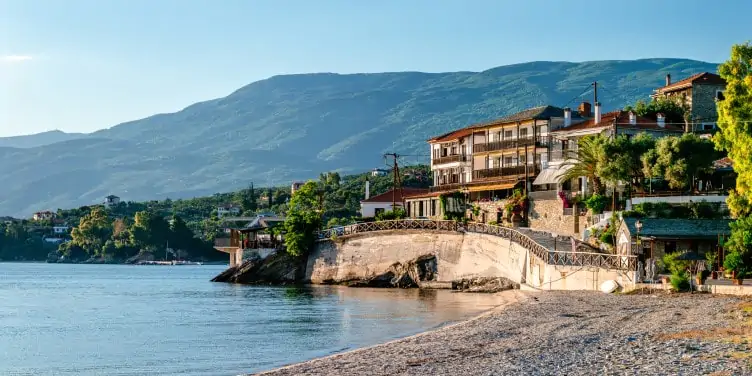 Waterfront of Afissos with Mount Pelion in the background