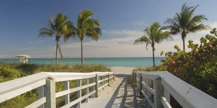 Boardwalk onto Winter beach in Florida