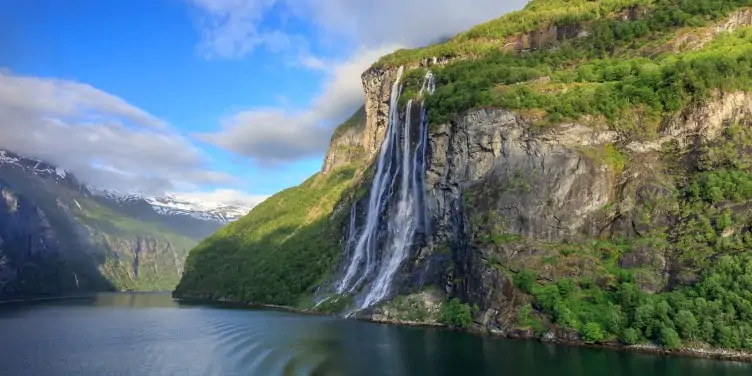 View of the Seven Sisters waterfall in Geirangerfjord