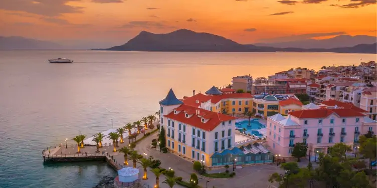 Aerial view of Edipsos spa town in Northern Evia