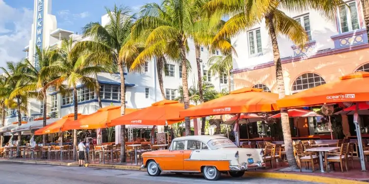 View of Ocean Drive along South Beach Miami