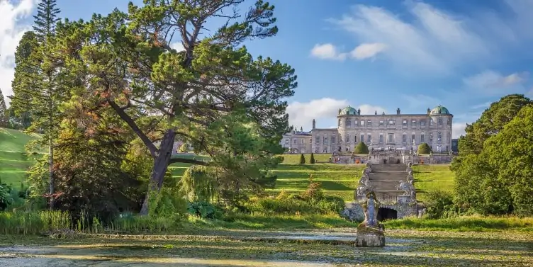 View of Powerscourt Estate and gardens from the lake