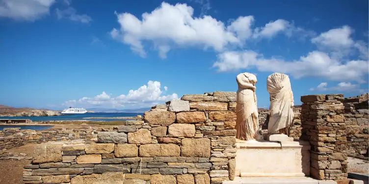 Ruins of the Cleopatra House on Delos island in Greece