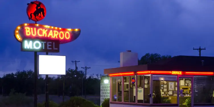  The legendary lodge, Buckaroo Motel, along historic Route 66 in New Mexico