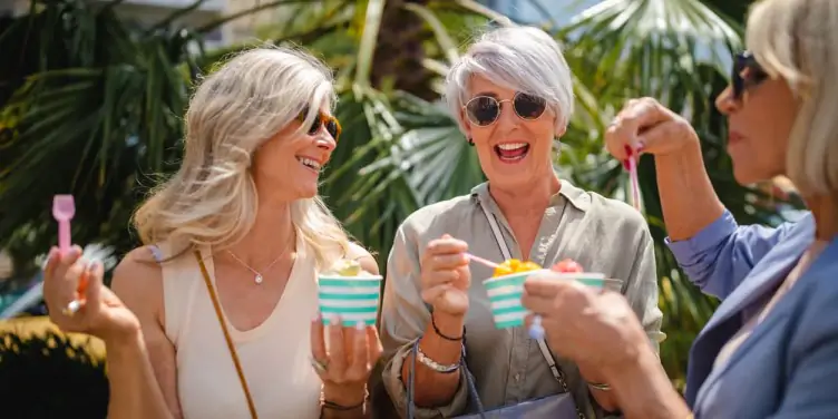Three women enjoying ice cream