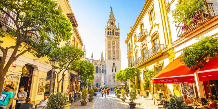 Tapas bars line the street in the Spanish city of Seville