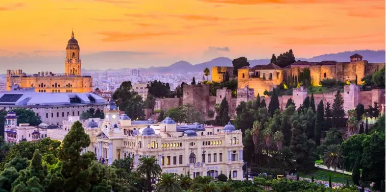 Sunrise view over the city of Malaga, one of the top cities to visit in Spain