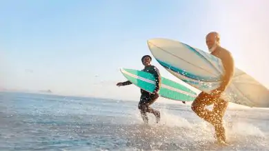 group of seniors surfing