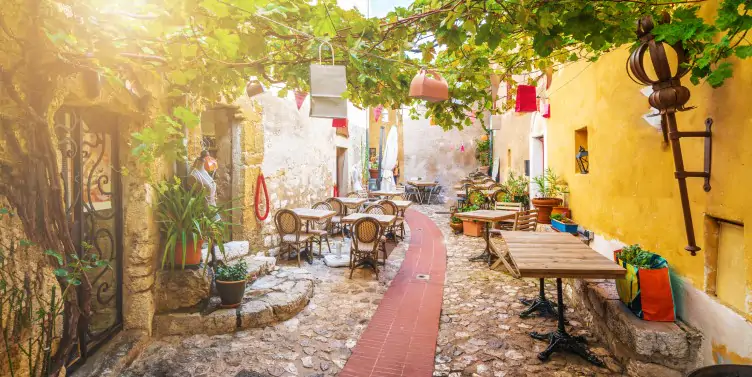 Street in medieval Eze village at french Riviera coast