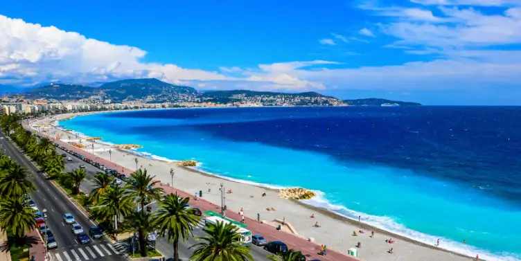 Aerial view of Promenade des Anglais, Nice France