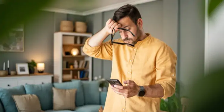 Man at home using his mobile phone